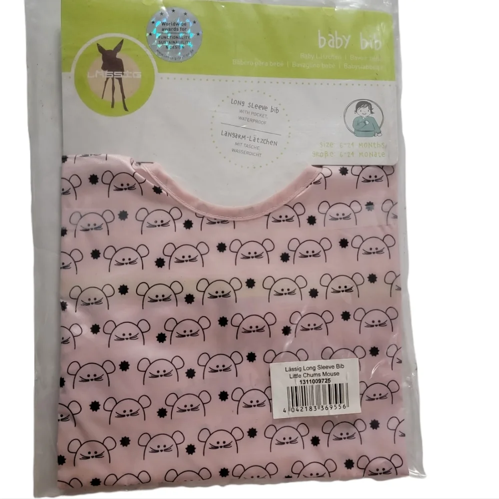 Lassig Little Chums Pink Long Sleeve Pink Mouse Bib